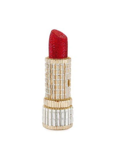 Shop Judith Leiber Seductress Crystal Lipstick Clutch Bag In Red/gold