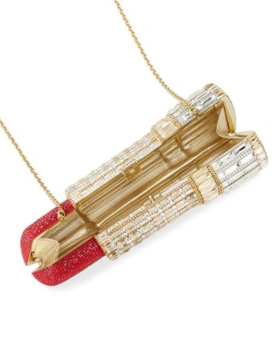 Shop Judith Leiber Seductress Crystal Lipstick Clutch Bag In Red/gold