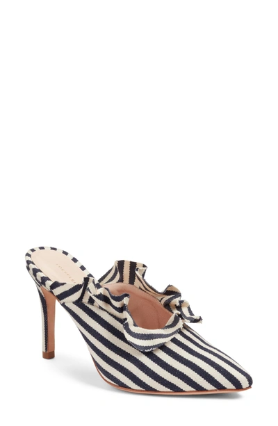 Shop Loeffler Randall Langley Ruffle Pointy Toe Mule In White/ Eclipse