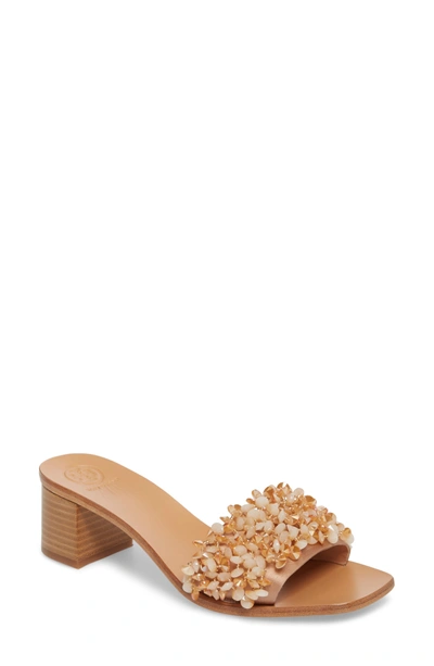 Shop Tory Burch Logan Embellished Slide Sandal In Rose/ Natural Vachetta