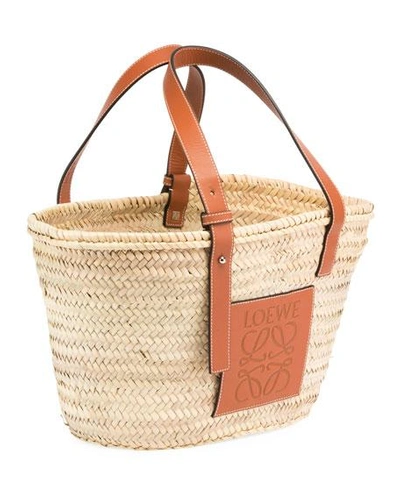 Shop Loewe Raffia Basket Tote Bag In Tan
