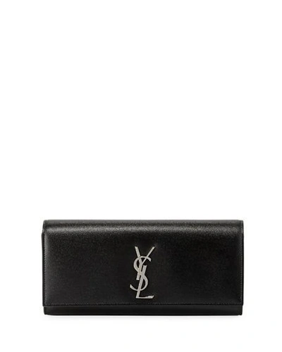 Shop Saint Laurent Kate Monogram Ysl Grain De Poudre Clutch Bag In Black