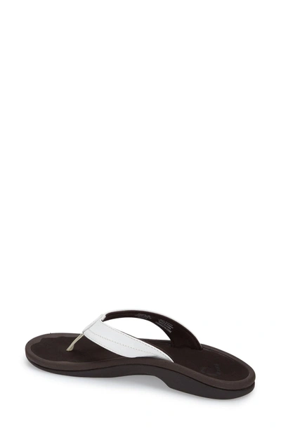 Shop Olukai Ohana Sandal In White/ Java Faux Leather