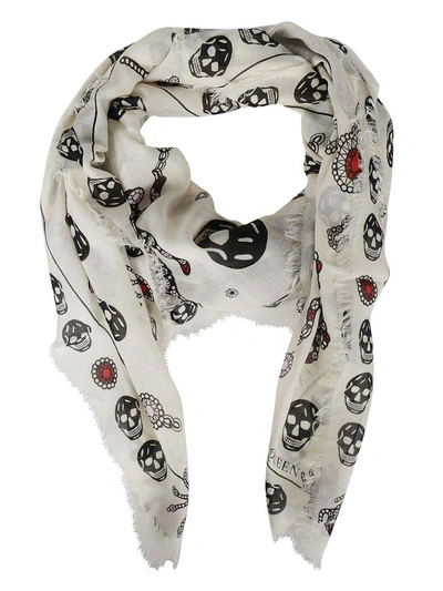 Shop Alexander Mcqueen Jeweled Bugs Scarf In Ivory/black