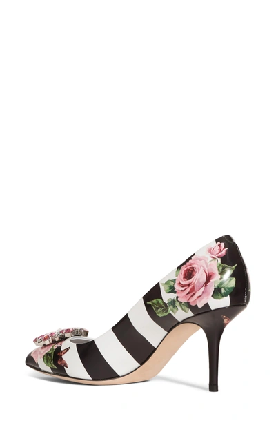 Shop Dolce & Gabbana Stripe Rose Pump In White/ Black/ Floral