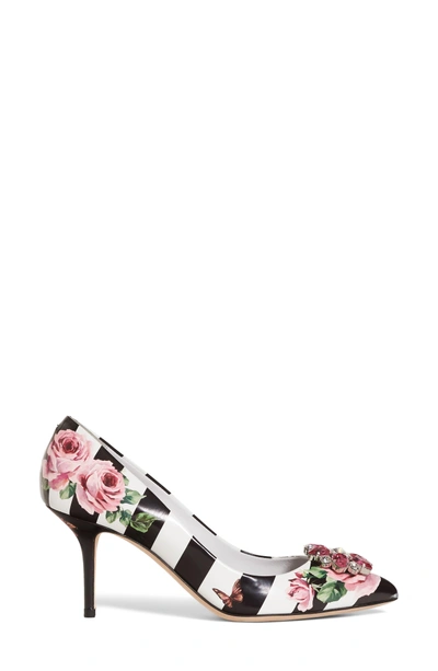 Shop Dolce & Gabbana Stripe Rose Pump In White/ Black/ Floral