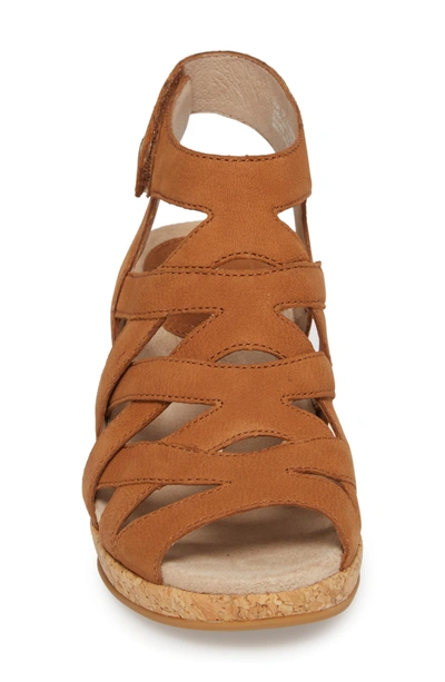Shop Dansko Cecily Caged Wedge Sandal In Camel Milled Nubuck Leather