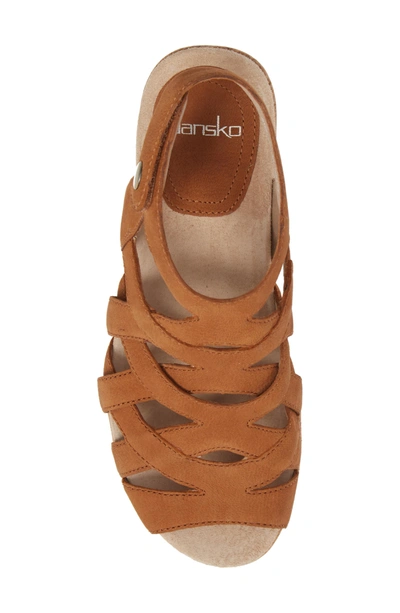 Shop Dansko Cecily Caged Wedge Sandal In Camel Milled Nubuck Leather