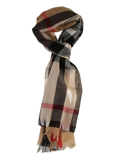 Shop Burberry Checked Scarf In Camello