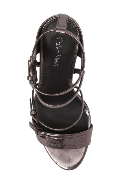 Shop Calvin Klein Shantell Strappy Platform Sandal In Gunmetal Leather