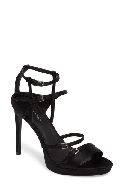 Shop Calvin Klein Shantell Strappy Platform Sandal In Black Satin