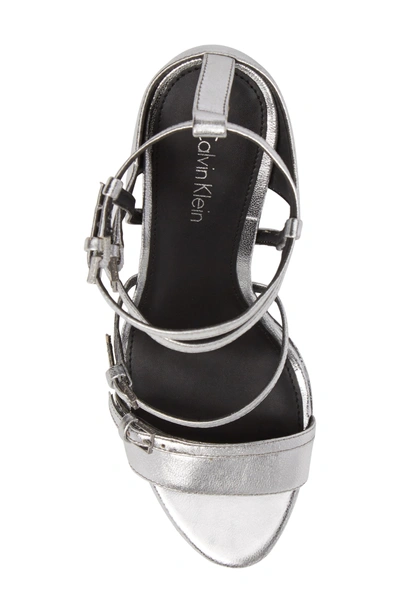 Shop Calvin Klein Shantell Strappy Platform Sandal In Silver Leather