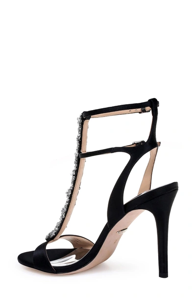 Shop Badgley Mischka Hollow T-strap Embellished Sandal In Black Satin