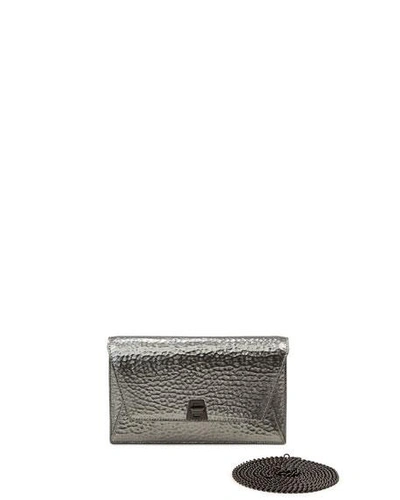 Akris Large Anouk Envelope Metallic Leather Crossbody Bag In Pewter