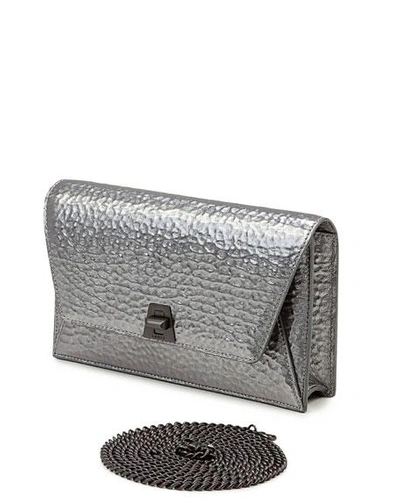 Akris Large Anouk Envelope Metallic Leather Crossbody Bag In Pewter
