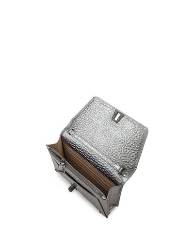 Shop Akris Anouk Hammered Leather Envelope Clutch Bag In Pewter