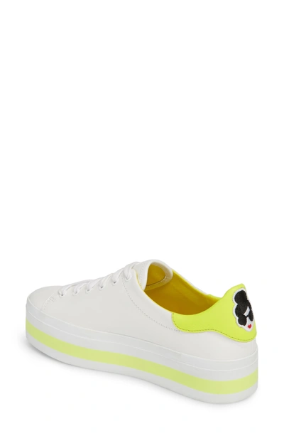 Shop Alice And Olivia Ezra Flatform Sneaker In Pure White/neon Yellow