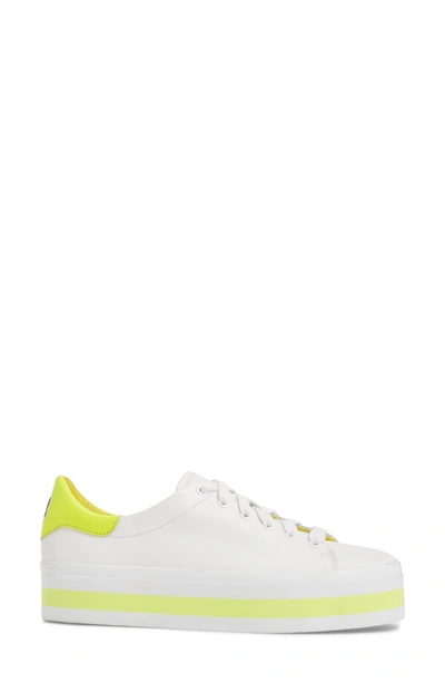 Shop Alice And Olivia Ezra Flatform Sneaker In Pure White/neon Yellow