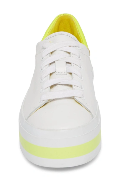 Shop Alice And Olivia Ezra Flatform Sneaker In Pure White/neon Yellow