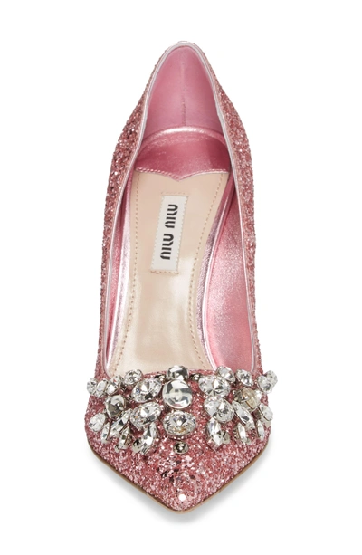 Shop Miu Miu Embellished Glitter Pump In Pink