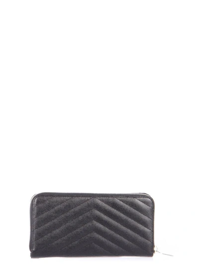 Shop Saint Laurent Monogramme Quilted Leather Zip Around Wallet In Black