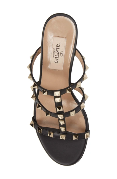 Shop Valentino Rockstud Slide Sandal In Black Leather