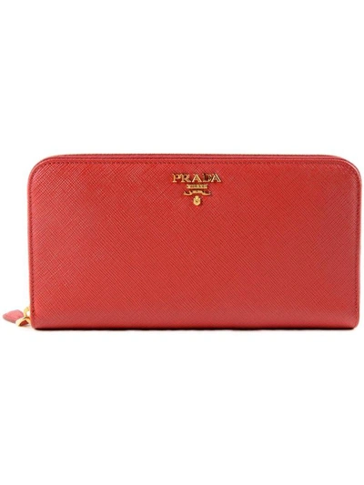 Shop Prada Wallet Saffiano Metal Oro In Rosso