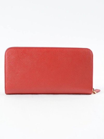 Shop Prada Wallet Saffiano Metal Oro In Rosso