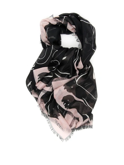 Shop Valentino Panther Scarf In Wild Rose/nero|rosa