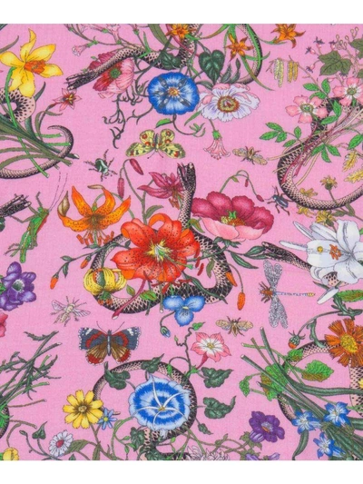 Shop Gucci Flora Print Wool And Silk Scarf In Rosa