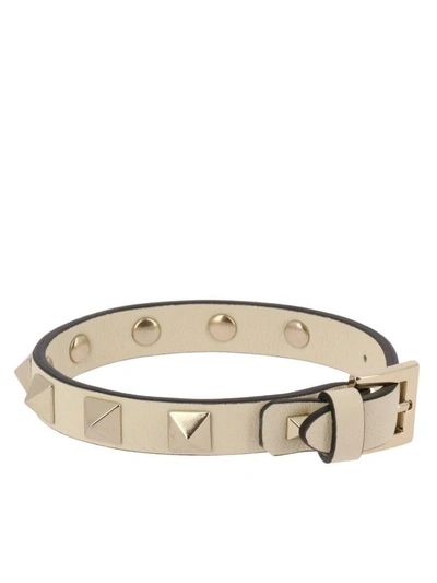 Shop Valentino Jewel  Rockstud Bracelet With Maxi Metal Studs In Ivory
