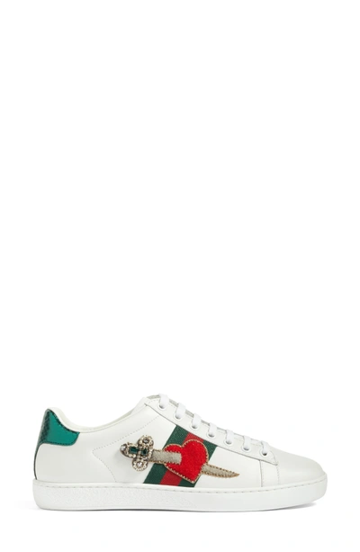 Shop Gucci New Ace Pierced Heart Sneaker In White Multi