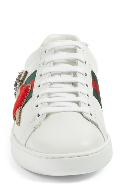 Shop Gucci New Ace Pierced Heart Sneaker In White Multi