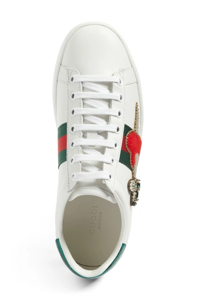 Shop Gucci New Ace Pierced Heart Sneaker In White Multi