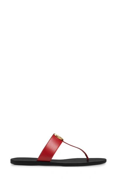 Shop Gucci Gg T-strap Sandal In Hibiscus Red