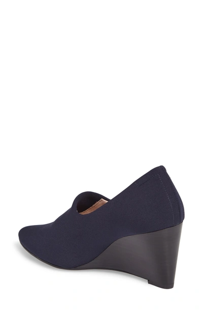 Shop Taryn Rose Yvonne Pointy Toe Wedge In Navy Fabric