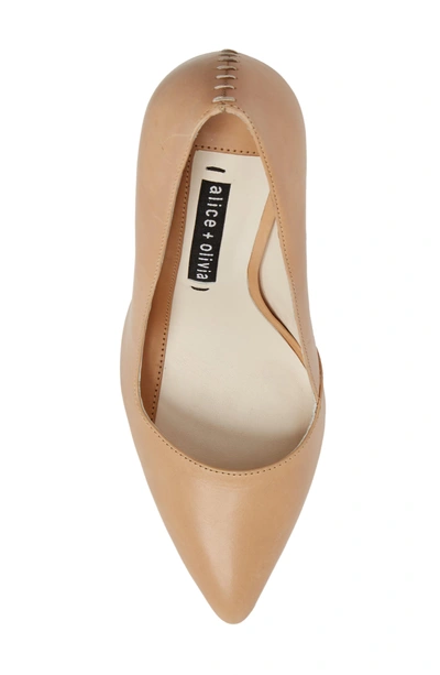 Shop Alice And Olivia Dina 95 Whipstitch Pointy Toe Pump In Nude
