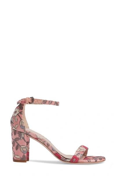 Shop Stuart Weitzman Nearlynude Ankle Strap Sandal In Rose Blossom Embroidery