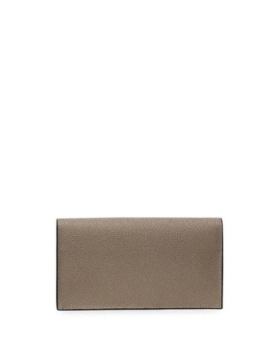 Shop Valextra Textured Leather Flap Wallet In Light Gray