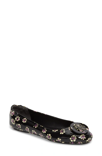 Shop Tory Burch 'minnie' Travel Ballet Flat In Black Stamped Floral