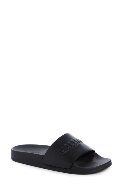 Shop Balmain Calypso Logo Strap Slide Sandal In Black