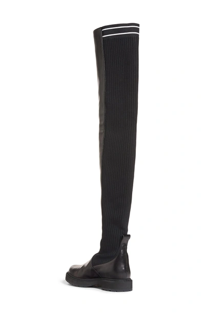 Shop Fendi Logo Over The Knee Boot In Black Leather