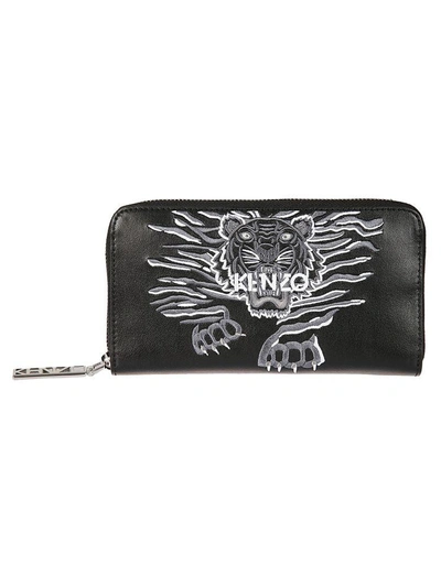 Shop Kenzo Tiger Zip Around Wallet In Black