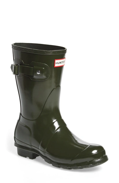 Shop Hunter 'original Short' Gloss Rain Boot In Dark Olive