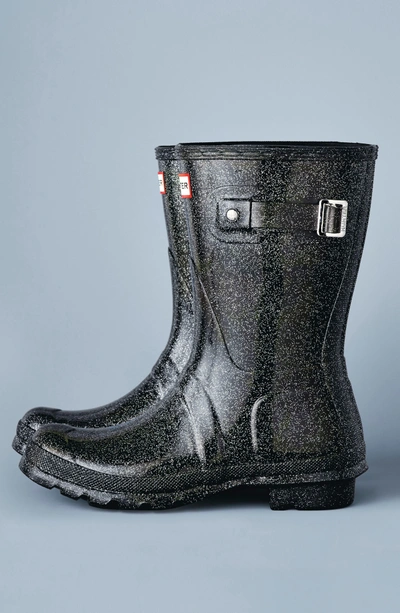 Shop Hunter 'original Short' Gloss Rain Boot In Black Glitter