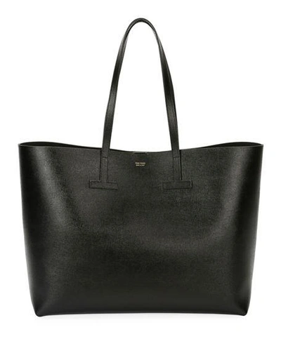 Shop Tom Ford Saffiano Large Leather T Tote Bag In Black