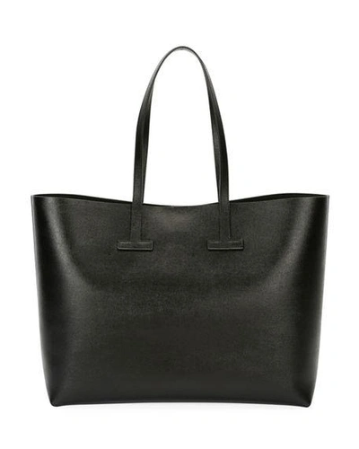 Shop Tom Ford Saffiano Large Leather T Tote Bag In Black