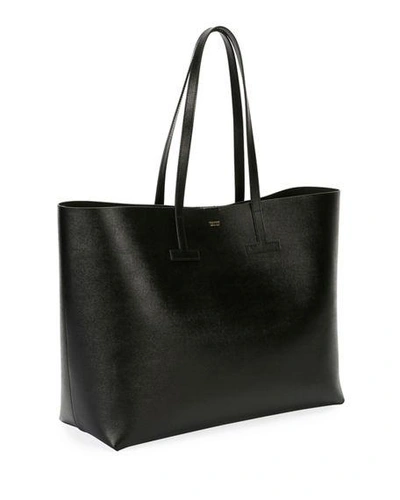 Shop Tom Ford Saffiano Large Leather T Tote Bag In Black