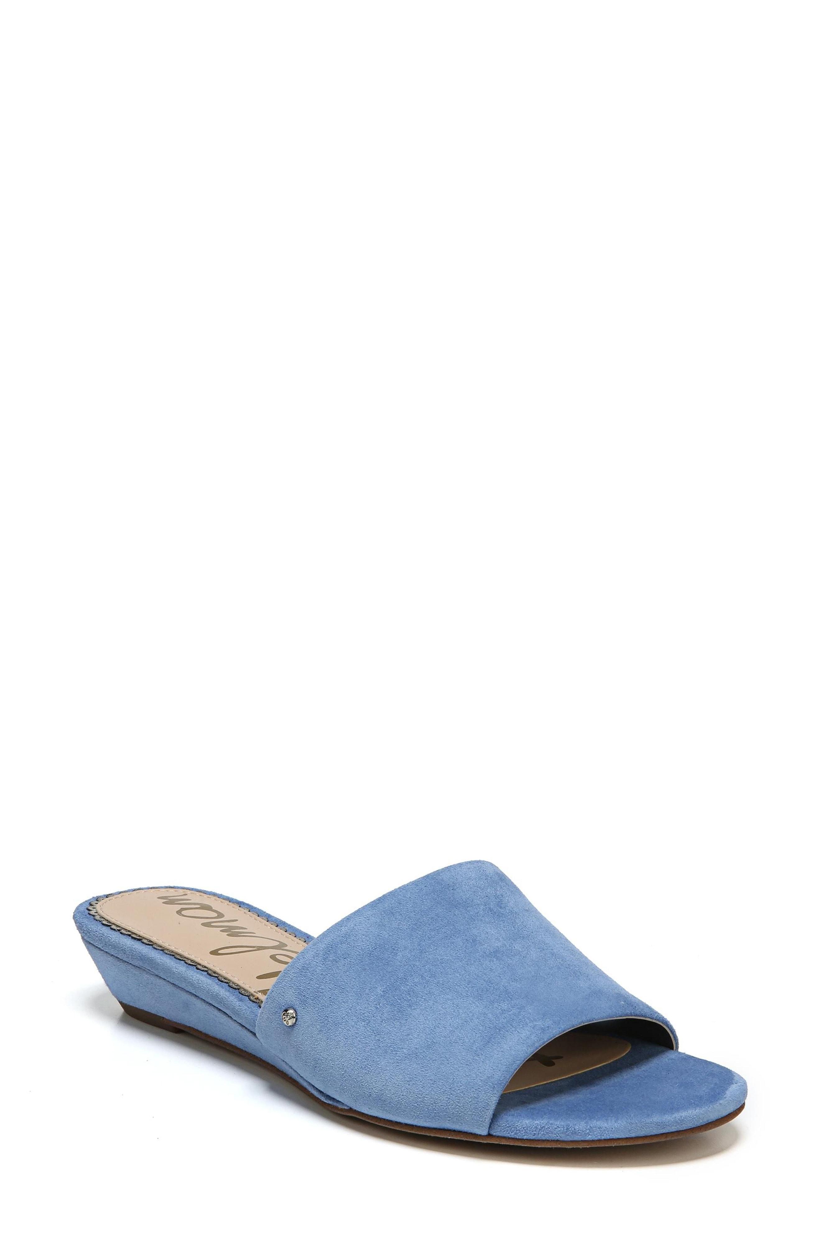 blue suede slides