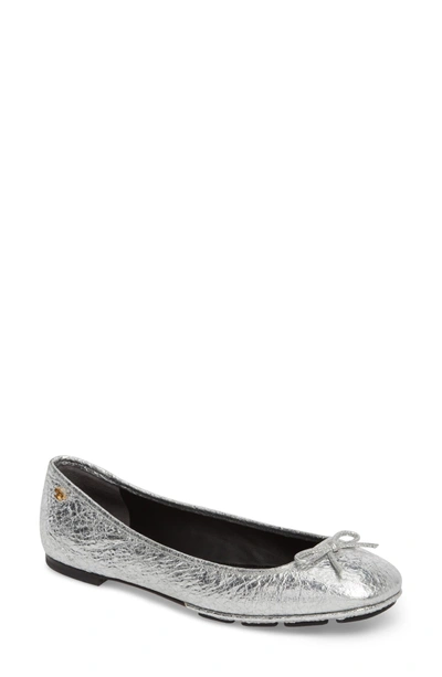 Tory Burch Laila 2 Metallic Leather Driver Ballet Flat In Silver/ Perfect  Black | ModeSens